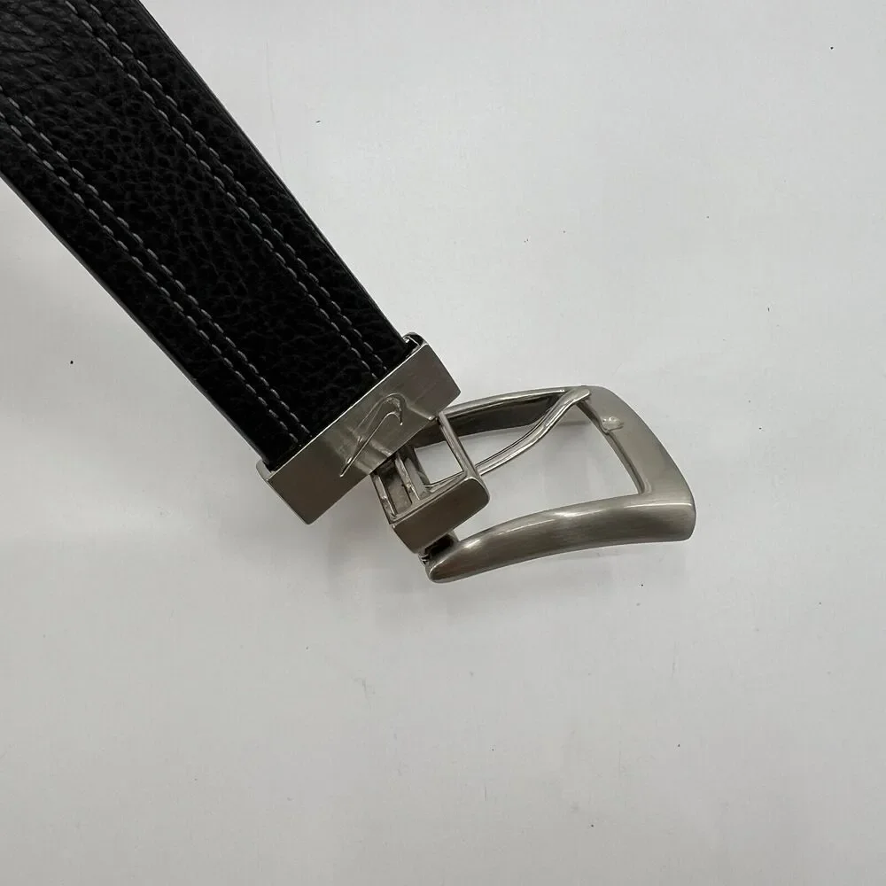 Nike Belt Mens 40 Black White Stitched‎ Leather Reversible Buckle 2 Sided Golf